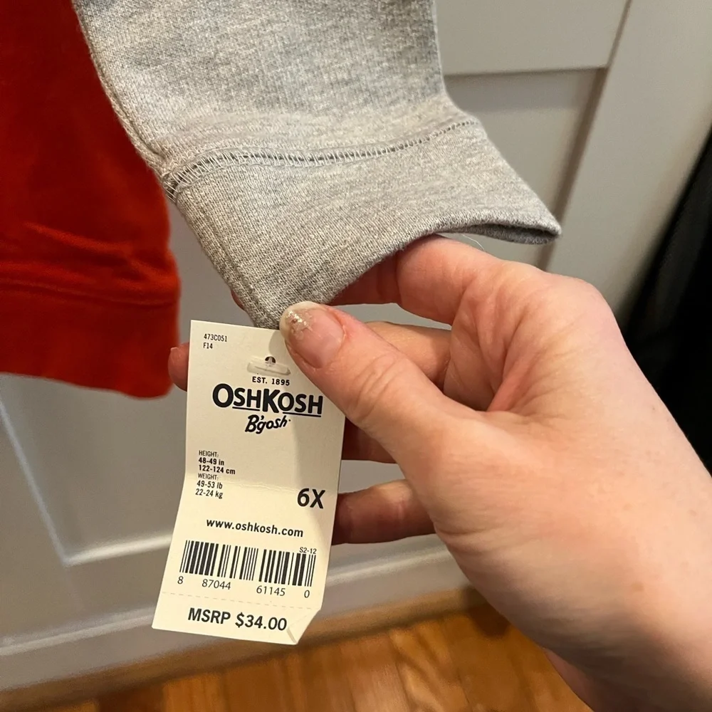Carters size 6x NWT long hoodie sweatshirt